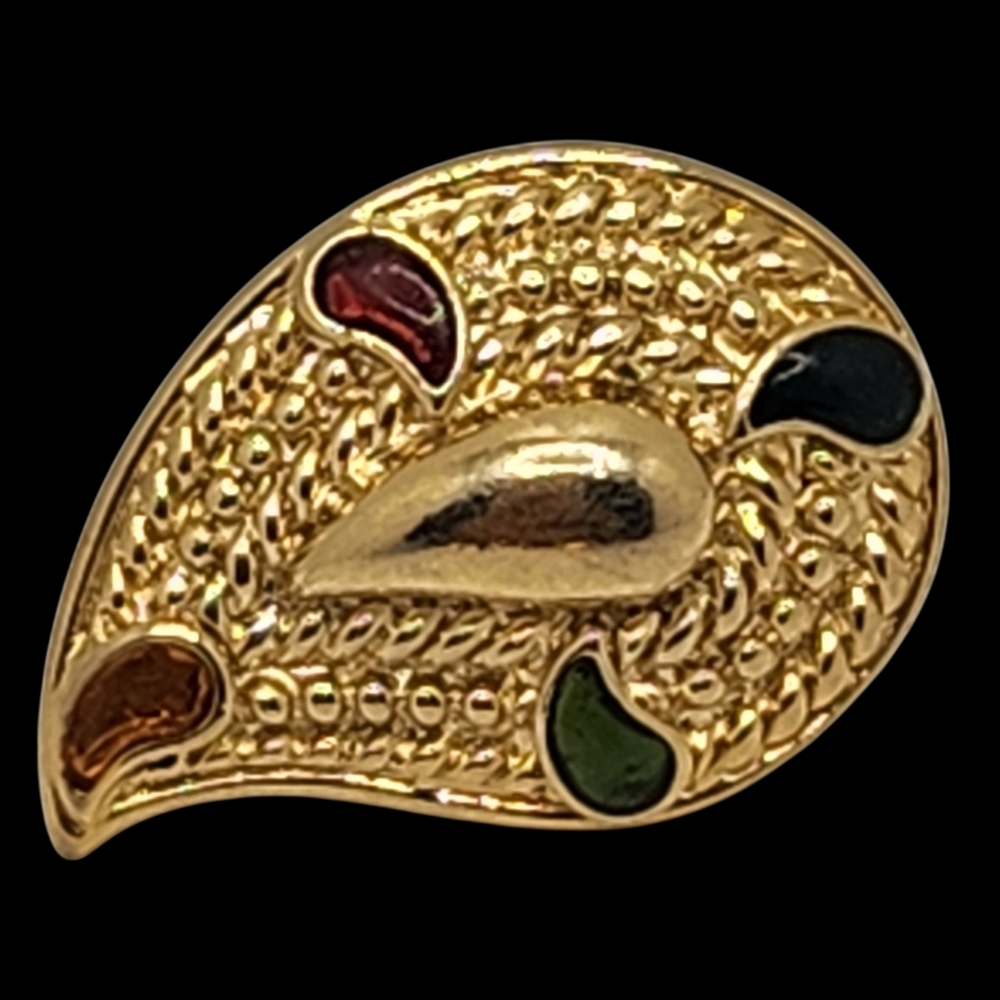 Avon Womens Vintage Gold Tone Teardrop Earrings with Emeral Multicolor Accents - Picture 7 of 7